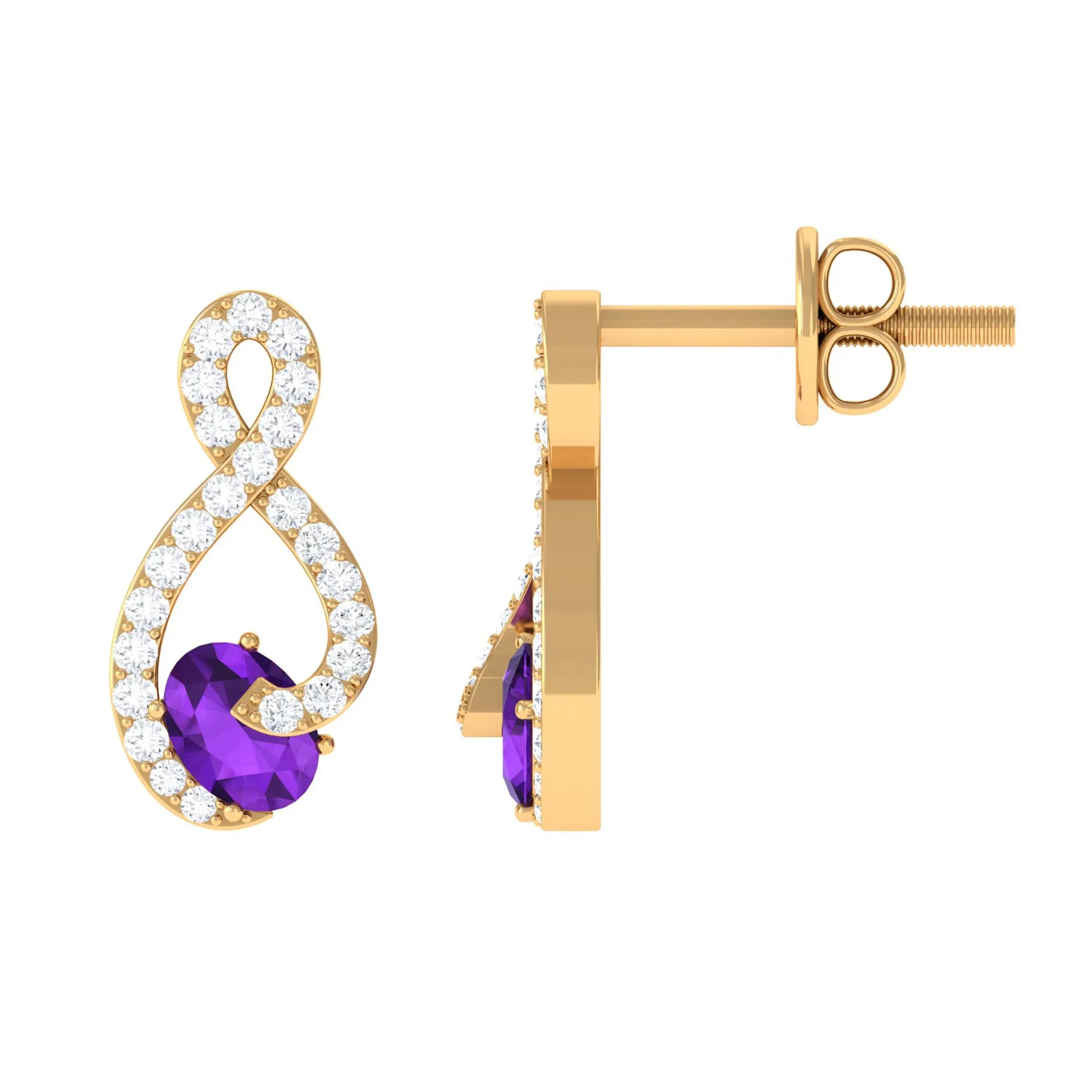 Amethyst Infinity Stud Earrings with Diamond
