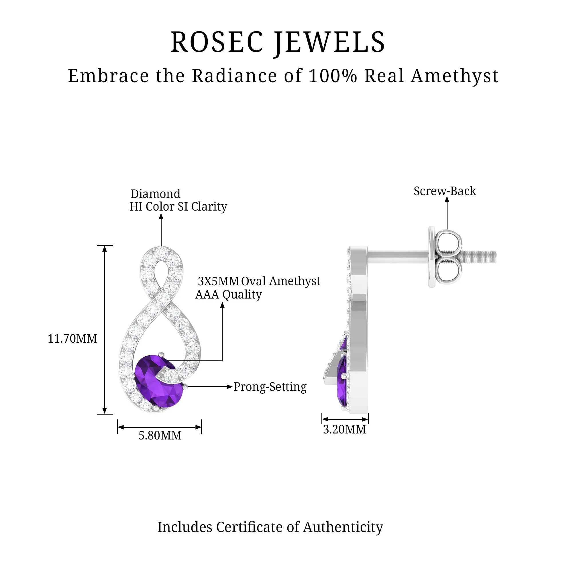Amethyst Infinity Stud Earrings with Diamond