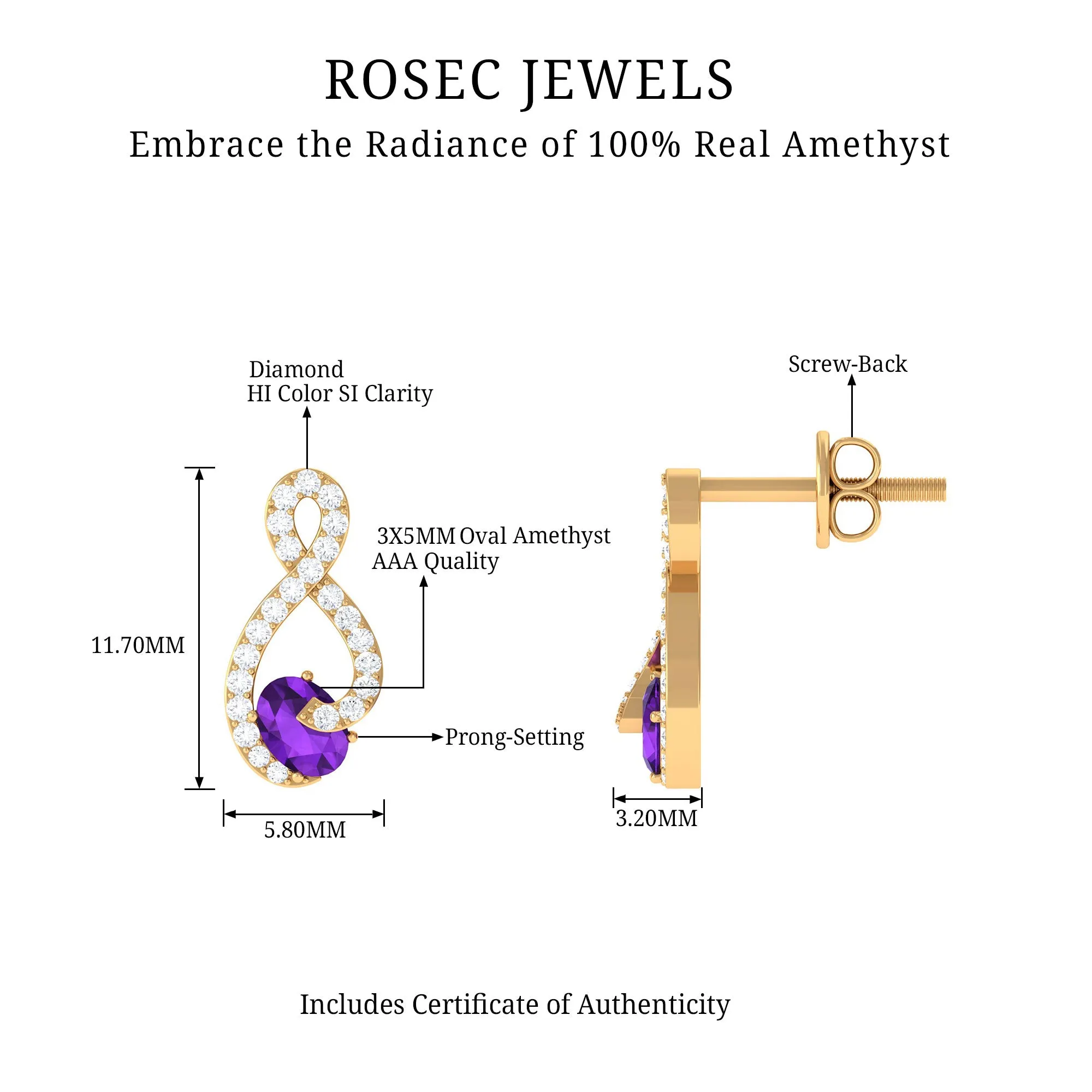 Amethyst Infinity Stud Earrings with Diamond