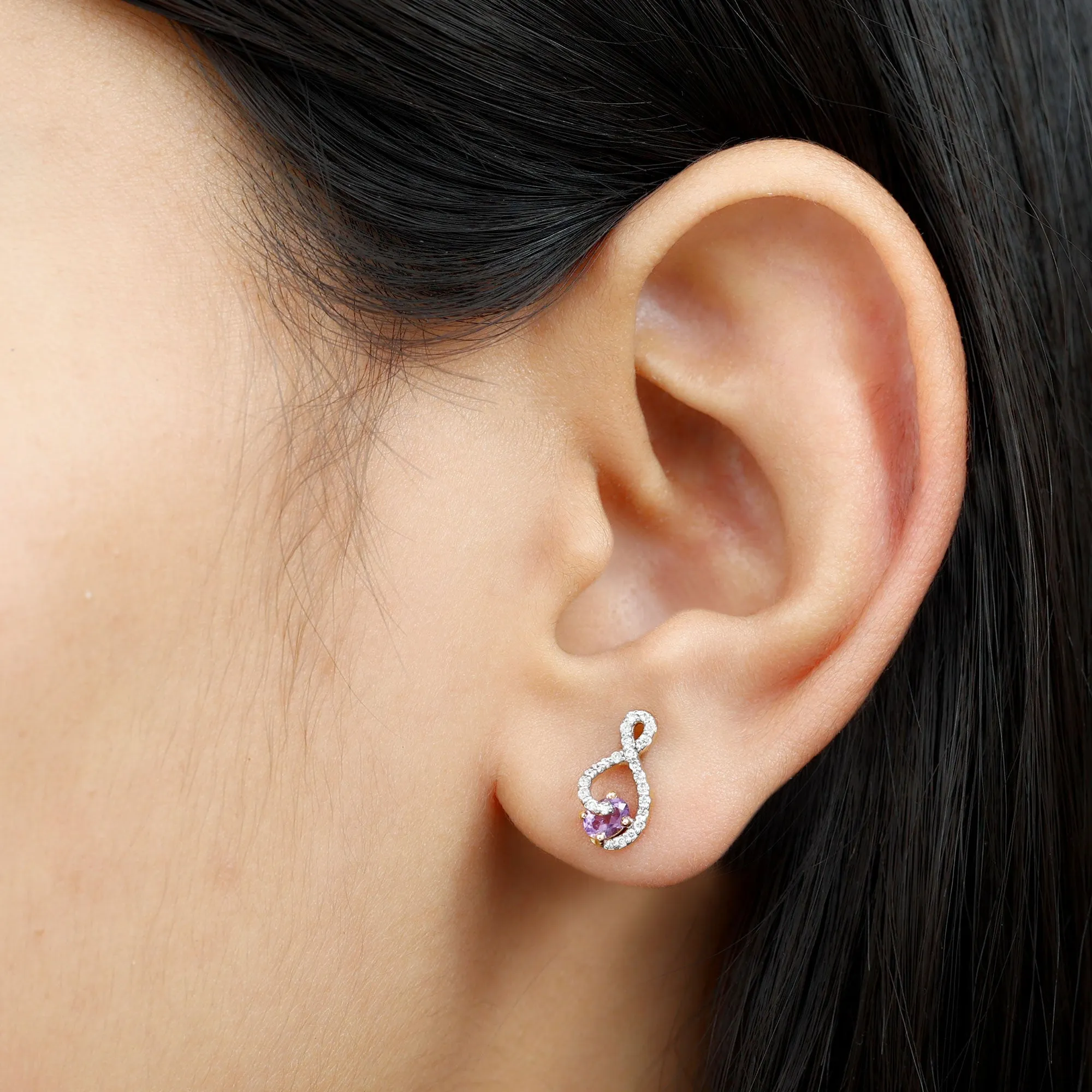Amethyst Infinity Stud Earrings with Diamond