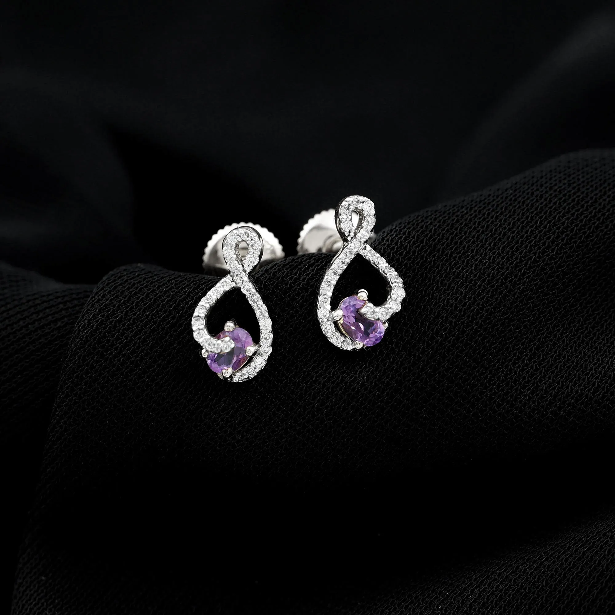 Amethyst Infinity Stud Earrings with Diamond