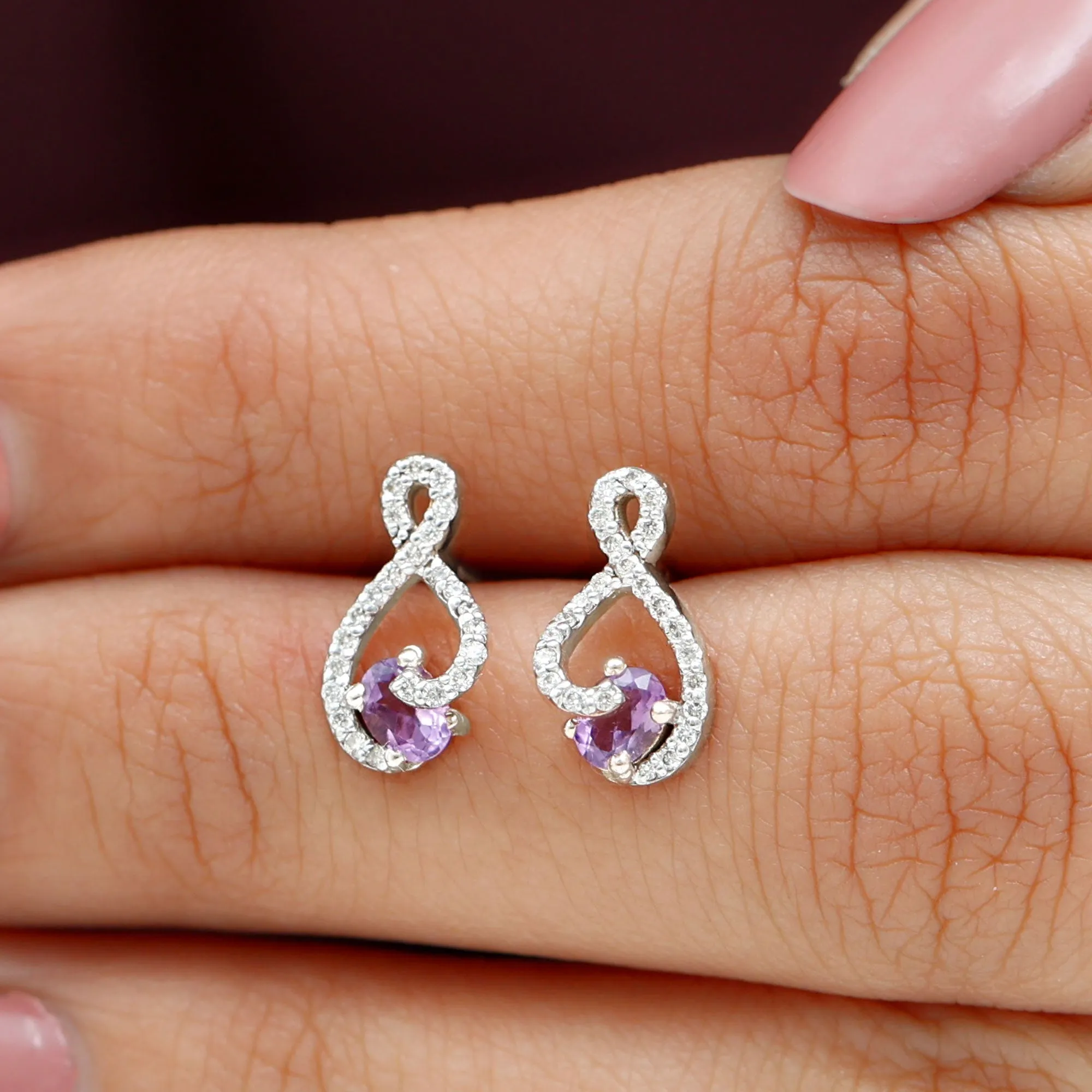 Amethyst Infinity Stud Earrings with Diamond
