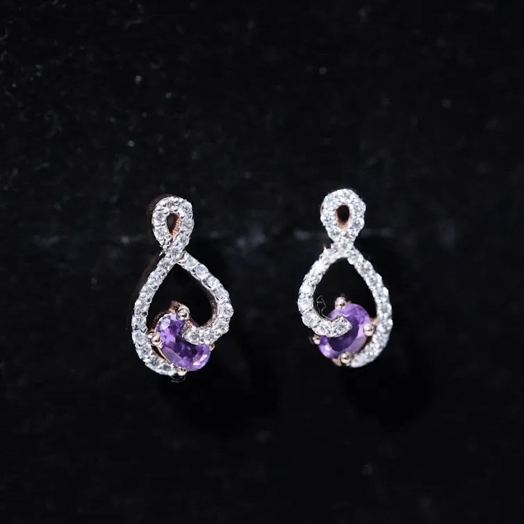 Amethyst Infinity Stud Earrings with Diamond