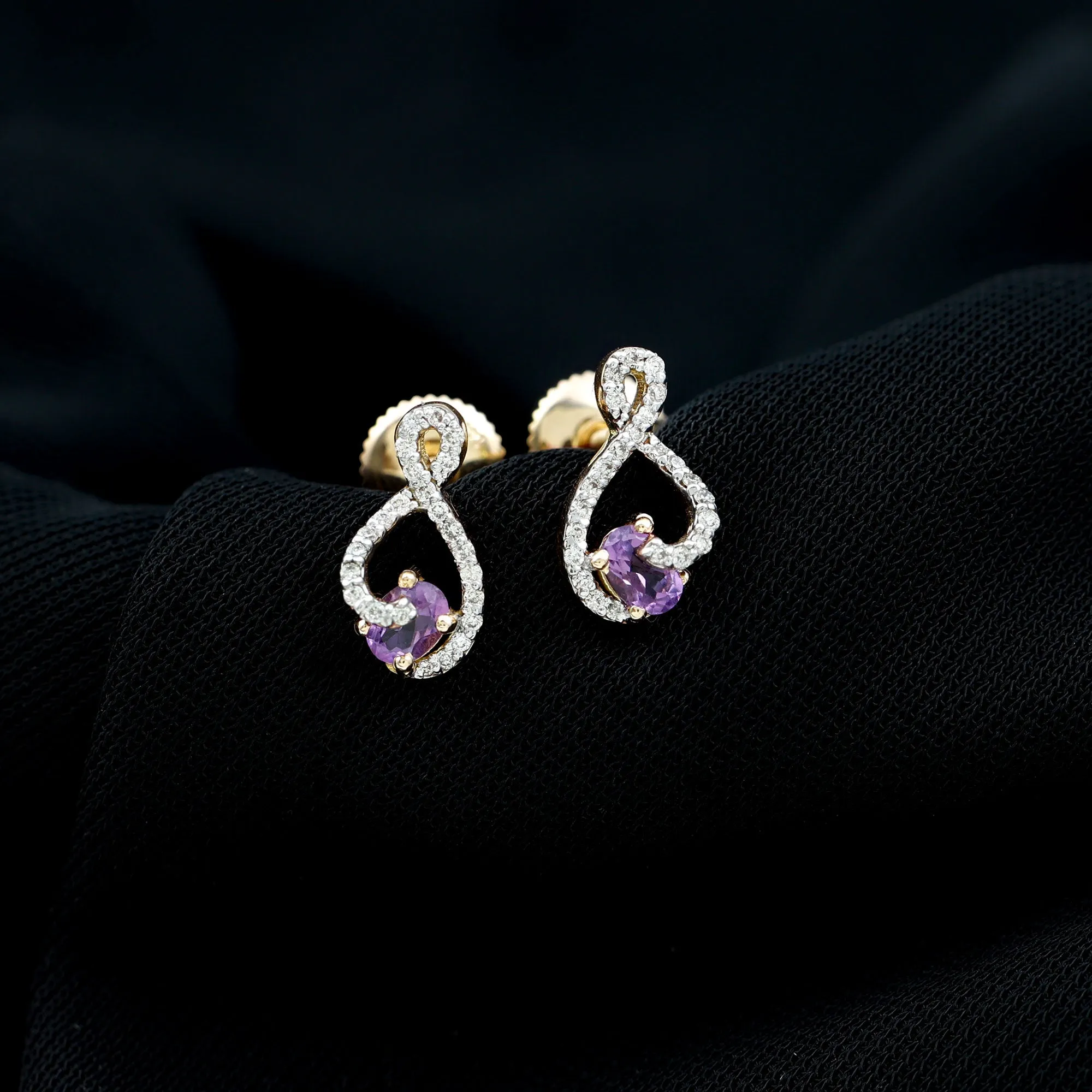 Amethyst Infinity Stud Earrings with Diamond