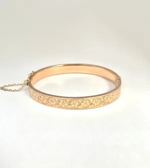 Antique,  9ct Gold,  Floral, Forget me not, Bangle, Hallmarked, Birmingham, 1918
