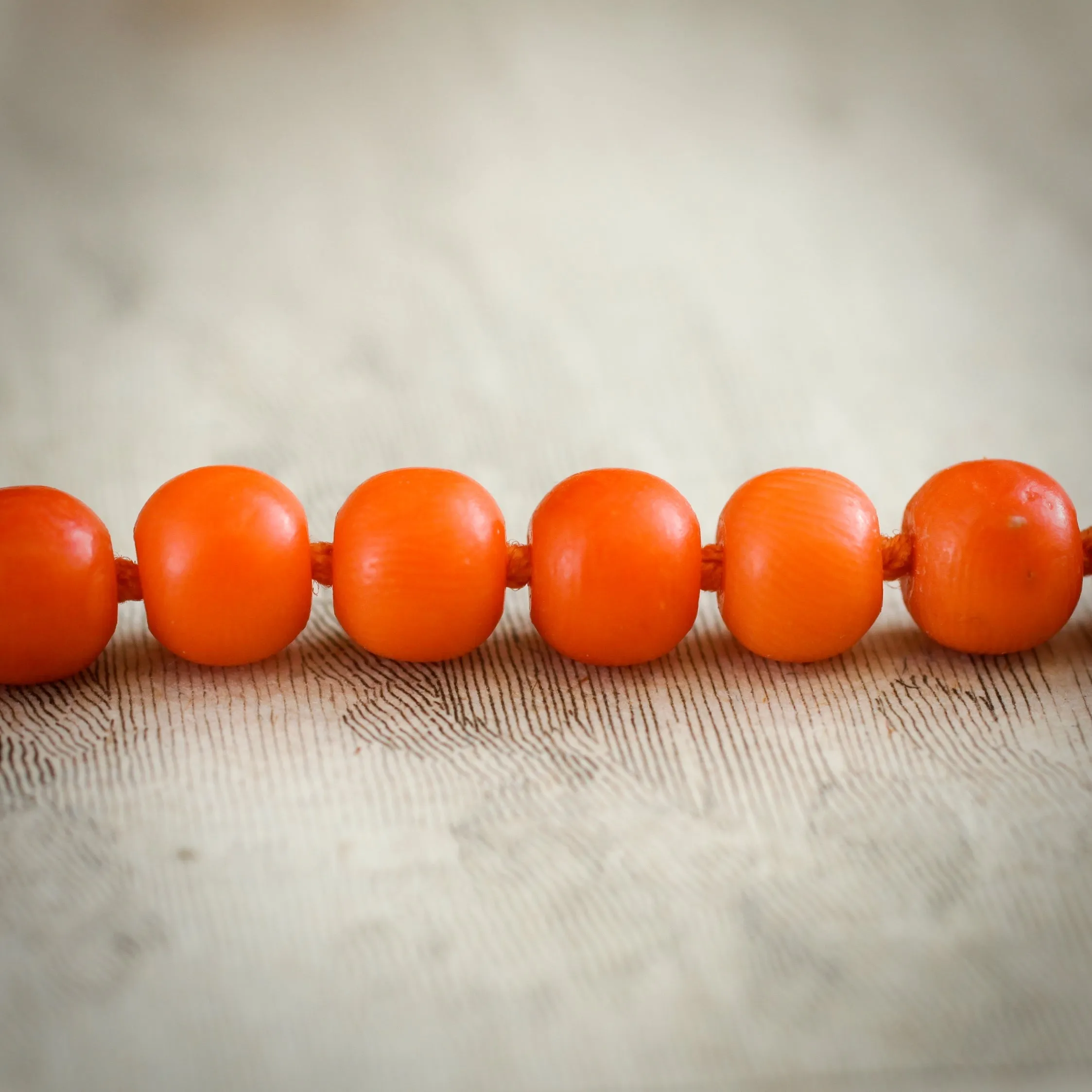 Antique Georgian Natural Deep Orange Coral Bead Necklace