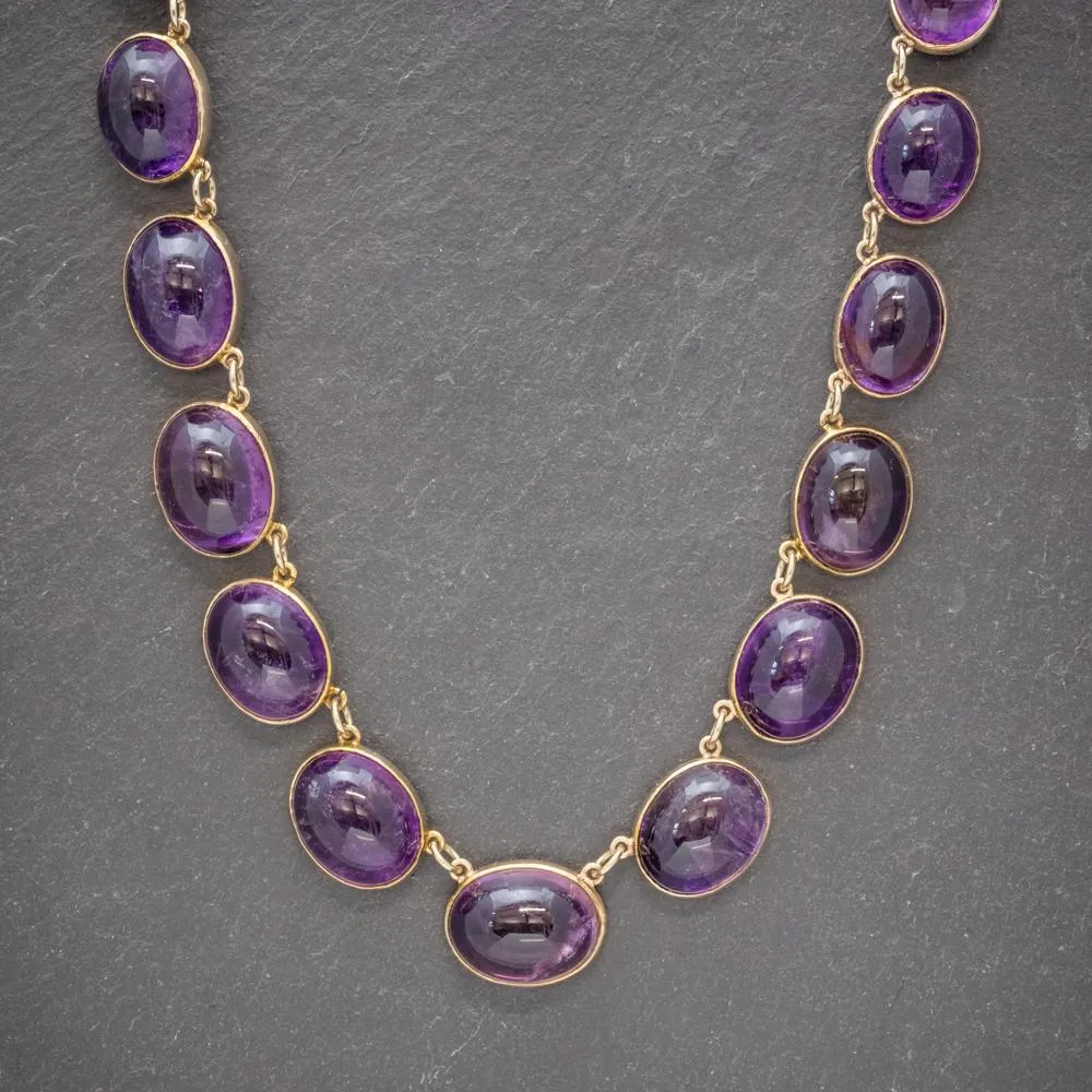 Antique Victorian Amethyst Necklace 15Ct Gold Collar Circa 1880