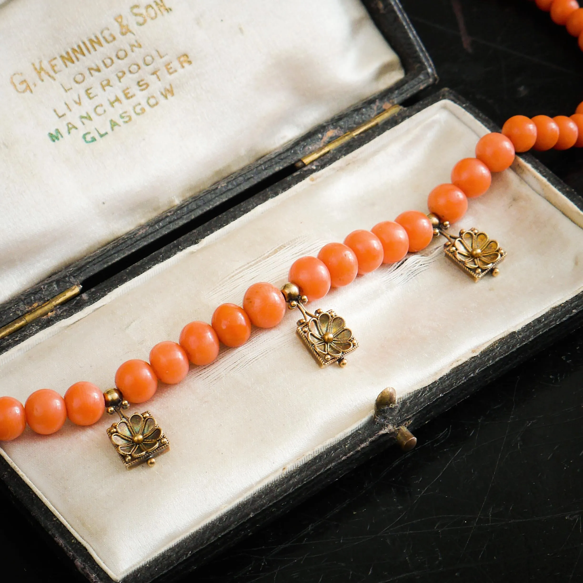 Antique Victorian Etruscan Revival Style Sciacca Coral Necklace