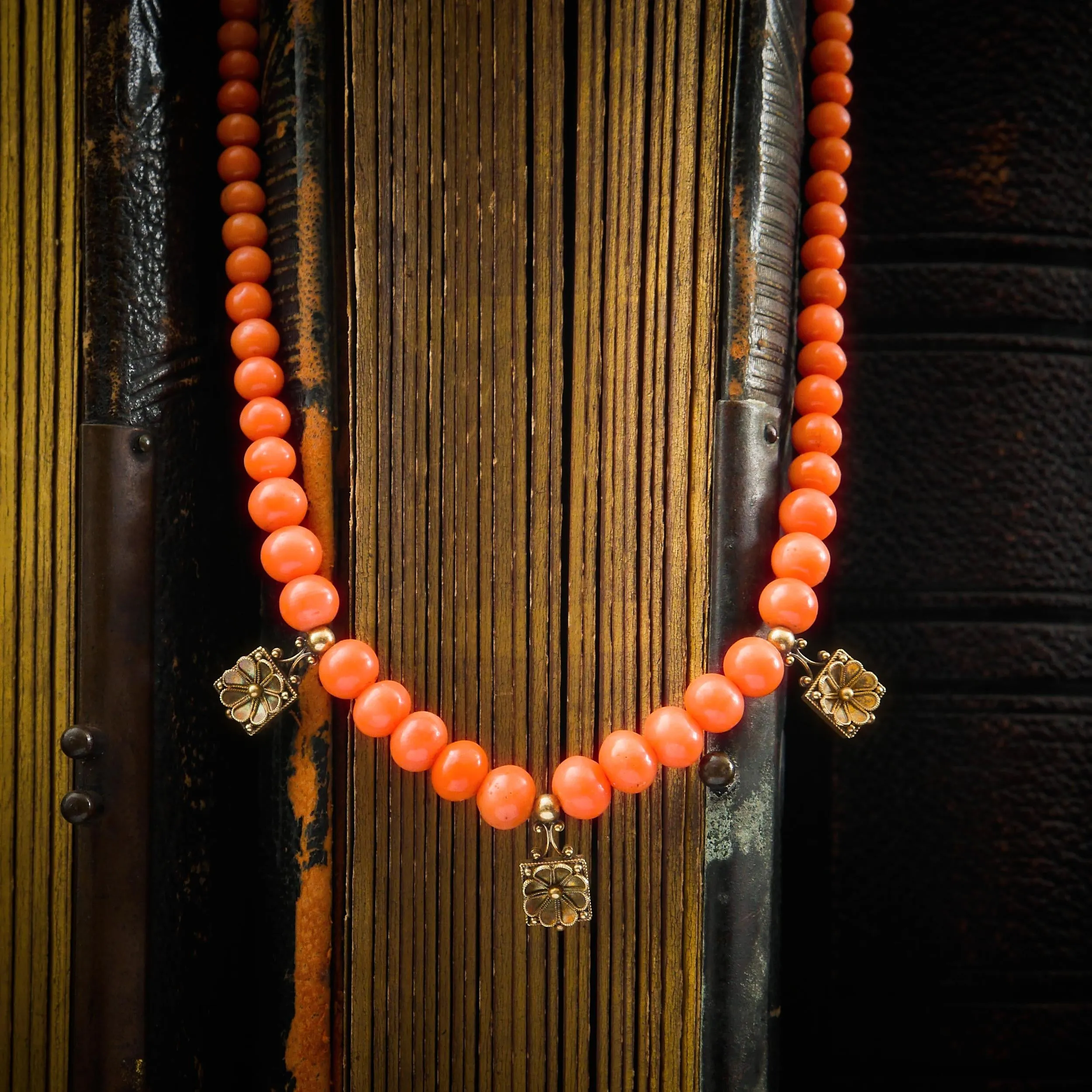 Antique Victorian Etruscan Revival Style Sciacca Coral Necklace