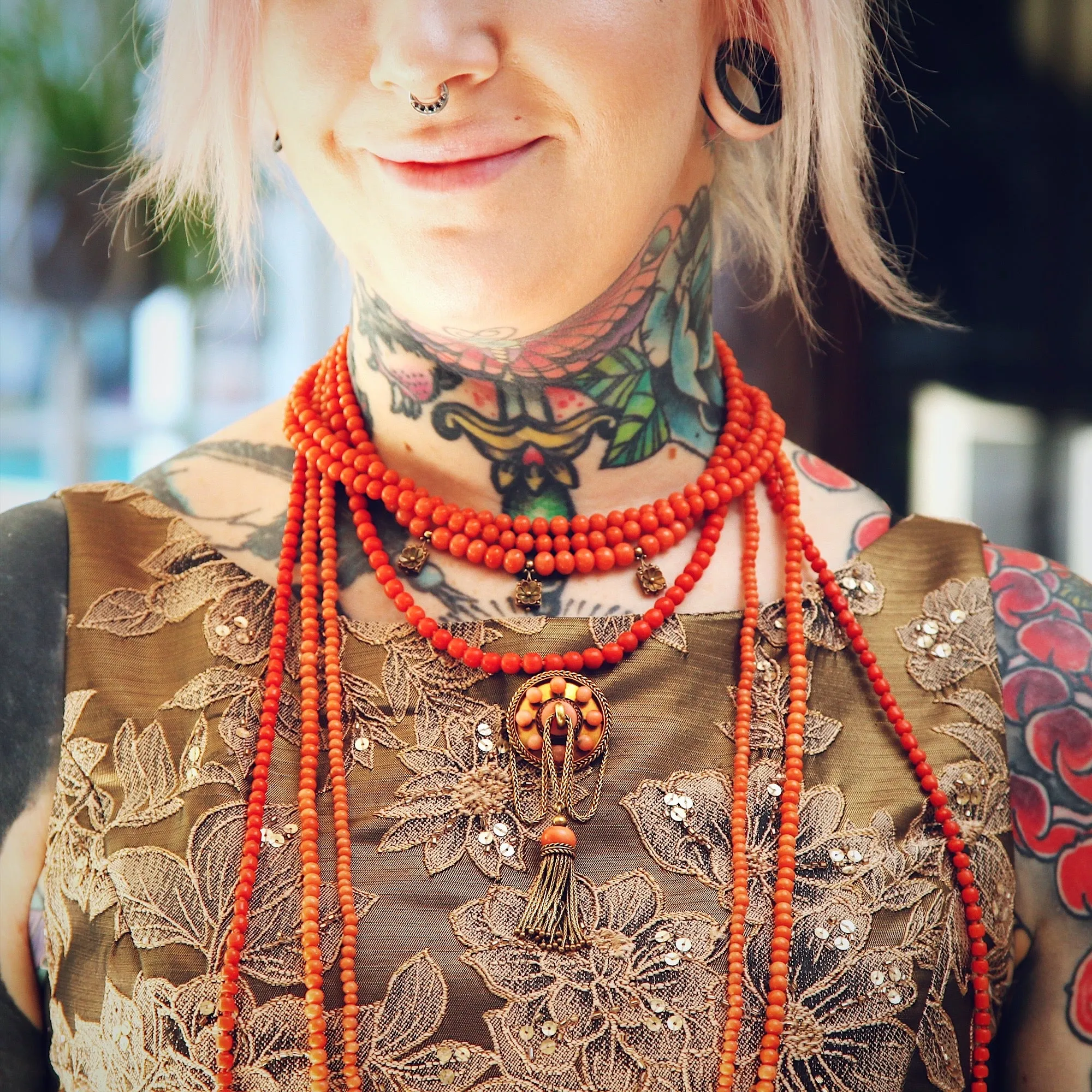 Antique Victorian Etruscan Revival Style Sciacca Coral Necklace