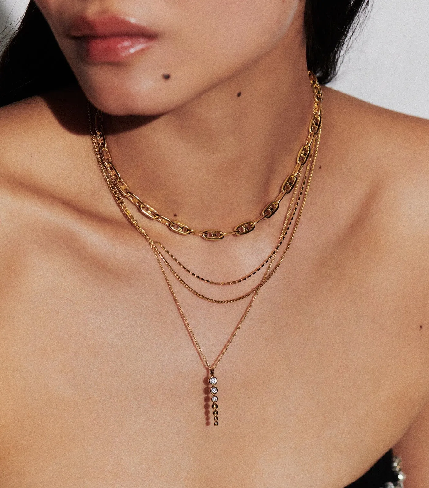 Articulated Beaded Stone Drop Pendant Necklace Gold