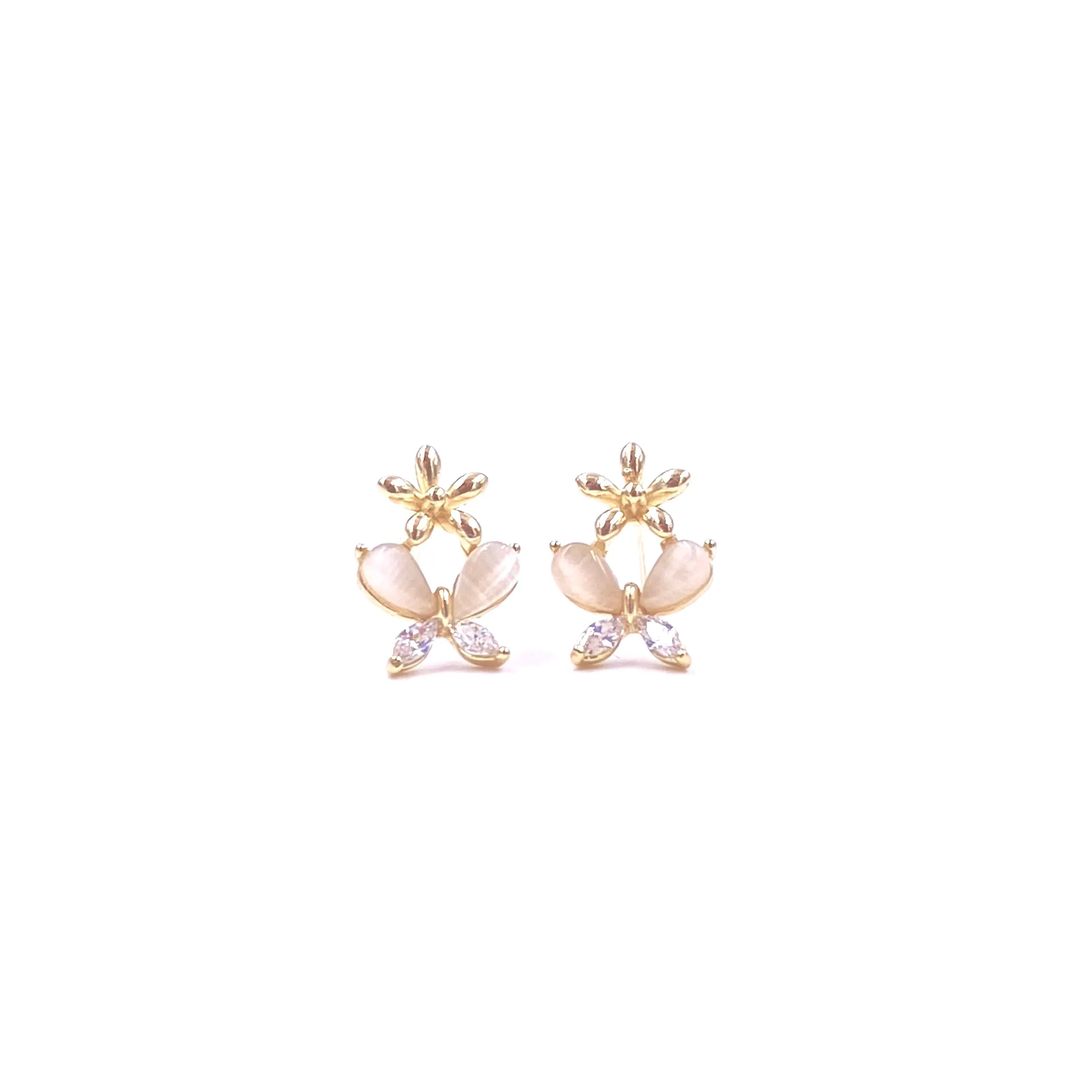 Ashley Gold Sterling Silver Gold Plated Flower And Butterfly CZ Design Stud Earrings