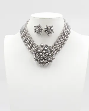 Audrey Hepburn Style Faux Pearl Silver Chocker Set