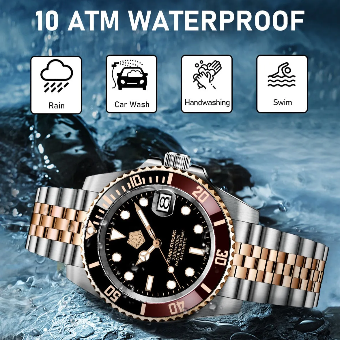 Automatic Men watch | Solid Steel | Megalith 8393M