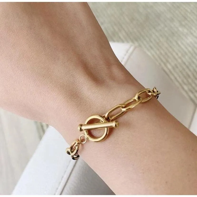 B9.OT circle Gold Plated Stainless Steel Oval Bracelet