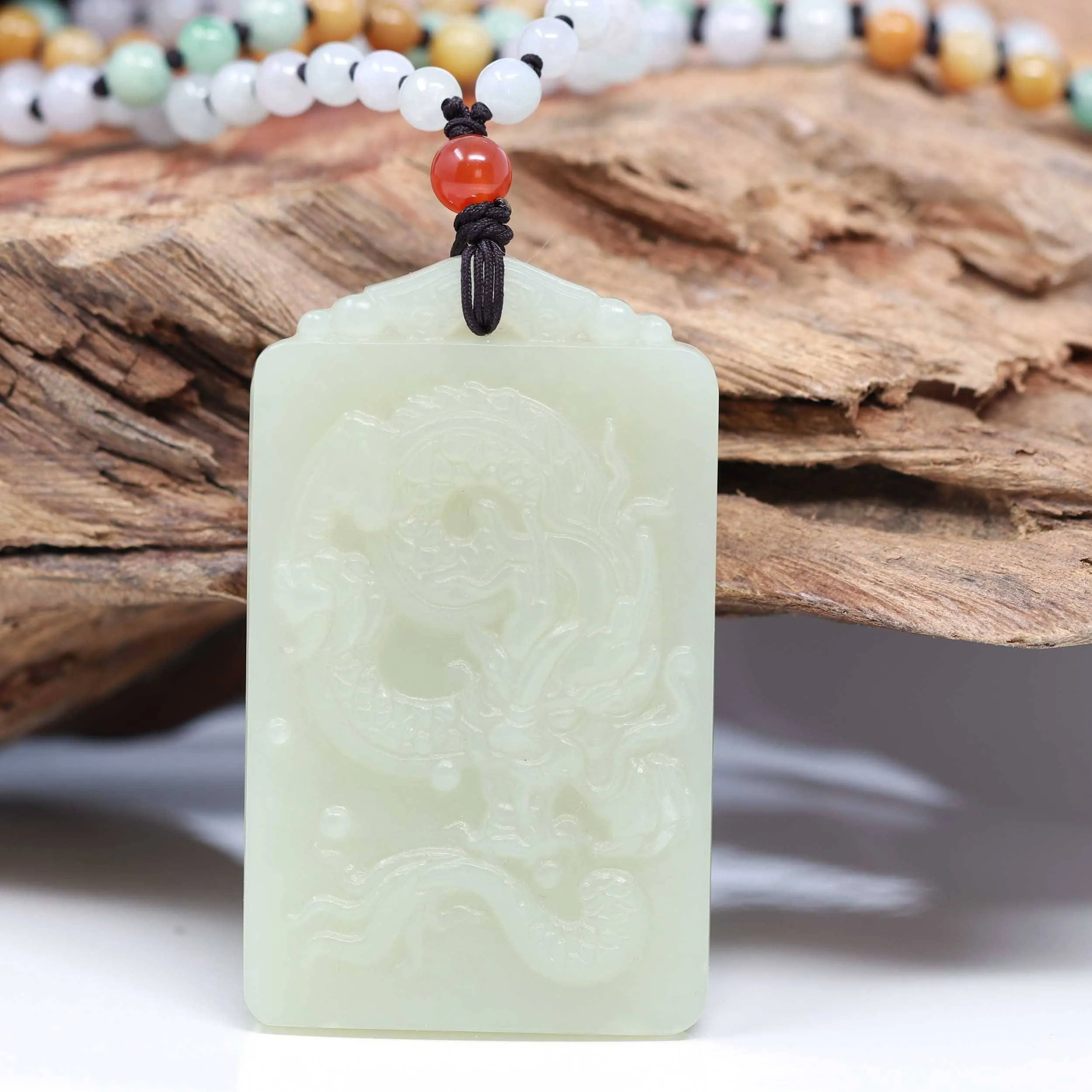 Baikalla™ Genuine HeTian White Nephrite Jade Bigger Dragon Pendant Necklace
