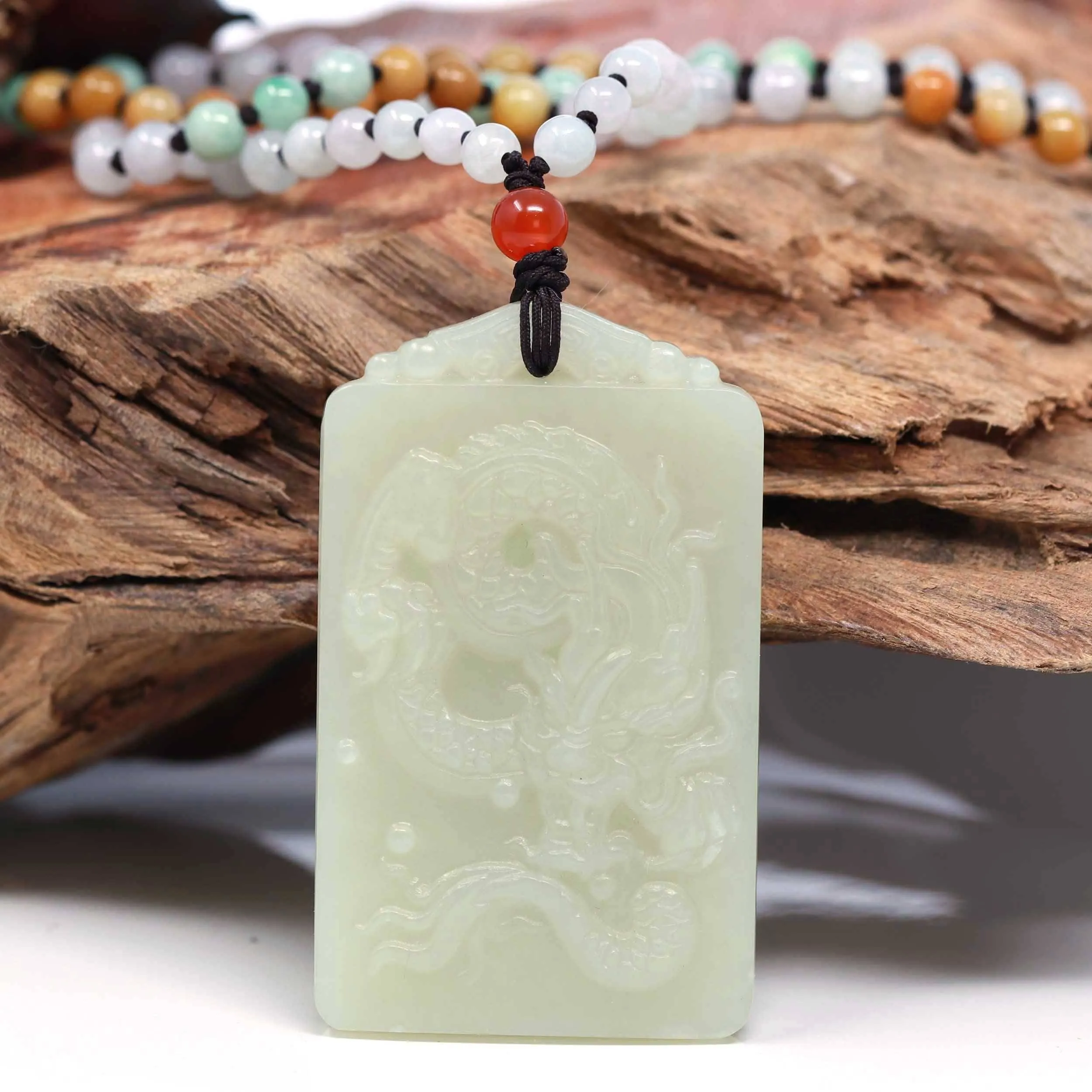 Baikalla™ Genuine HeTian White Nephrite Jade Bigger Dragon Pendant Necklace