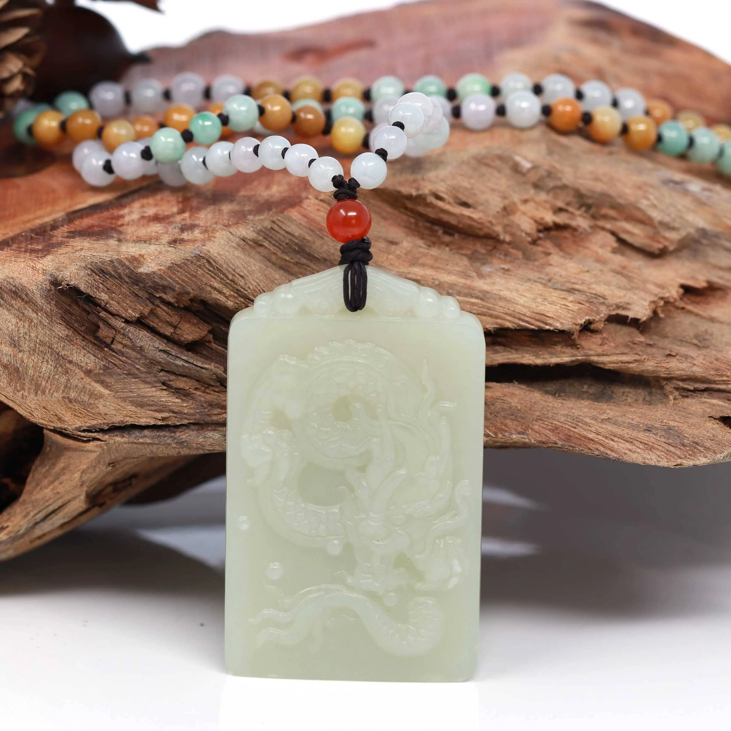 Baikalla™ Genuine HeTian White Nephrite Jade Bigger Dragon Pendant Necklace