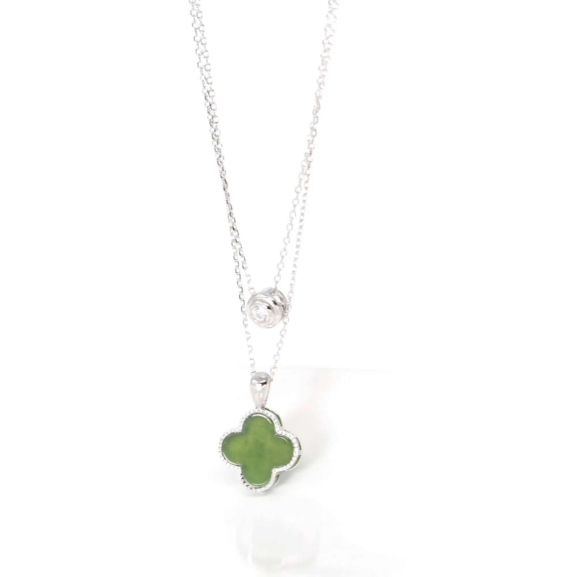 Baikalla Sterling Silver Real Green Nephrite Jade Lucky Four Leaf Clover Earrings