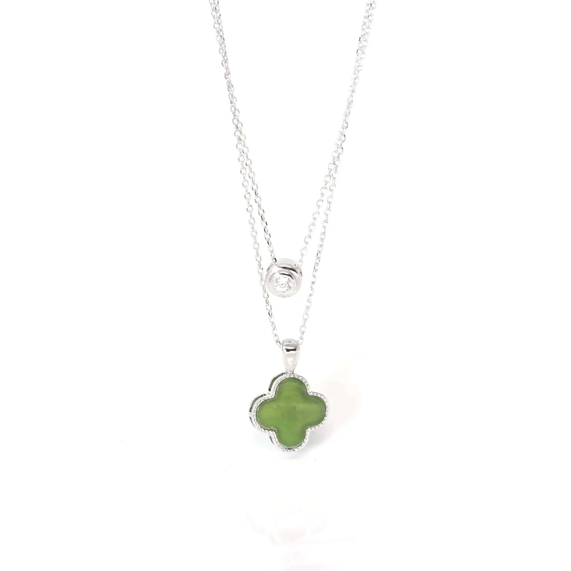 Baikalla Sterling Silver Real Green Nephrite Jade Lucky Four Leaf Clover Earrings