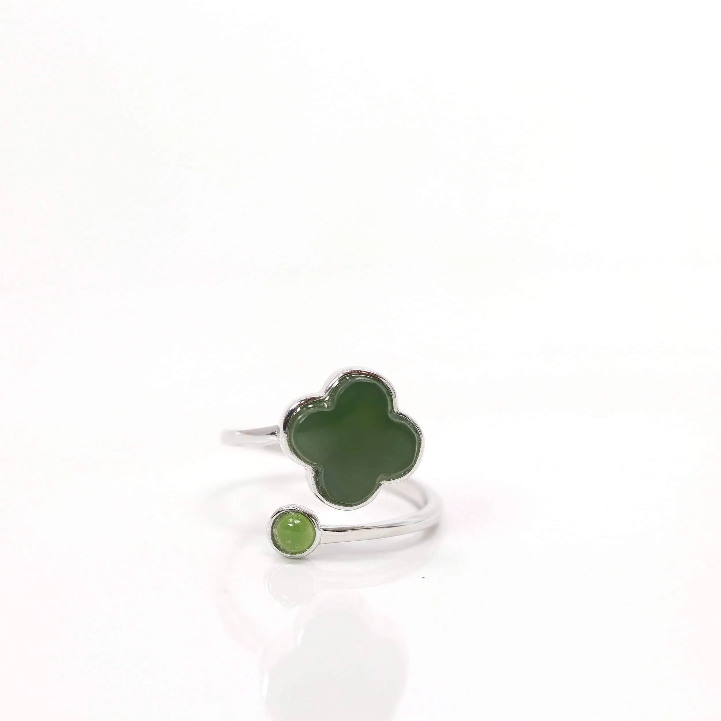 Baikalla Sterling Silver Real Green Nephrite Jade Lucky Four Leaf Clover Earrings