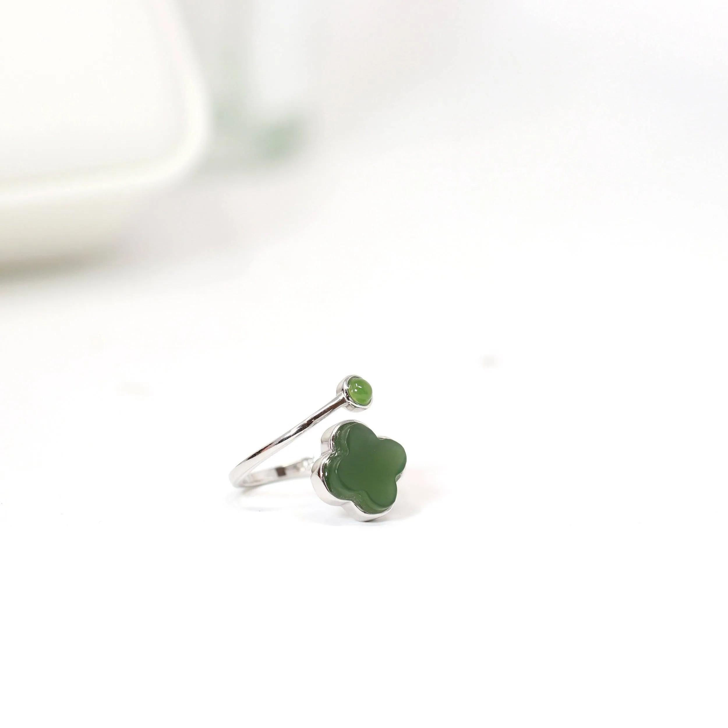 Baikalla Sterling Silver Real Green Nephrite Jade Lucky Four Leaf Clover Earrings