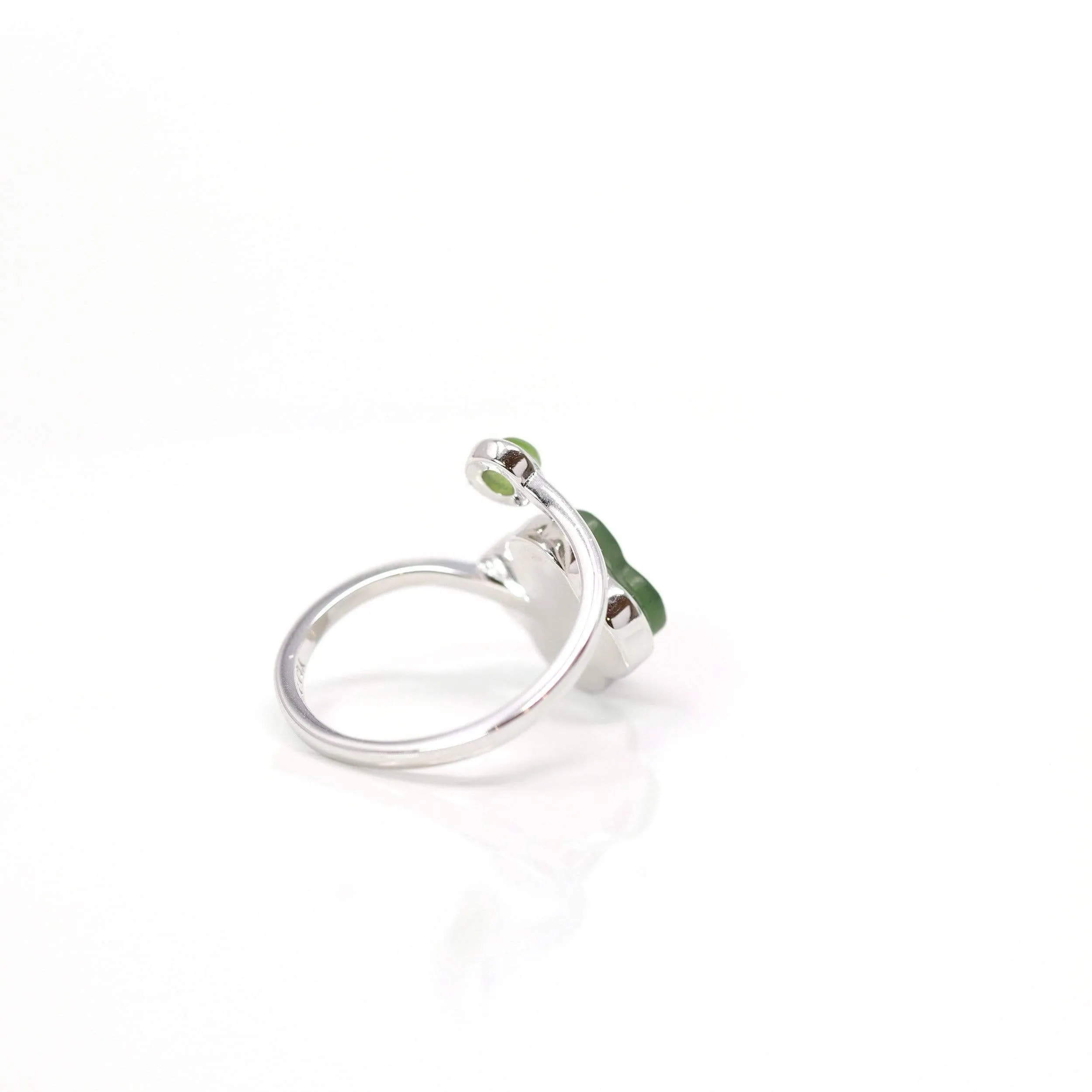 Baikalla Sterling Silver Real Green Nephrite Jade Lucky Four Leaf Clover Earrings