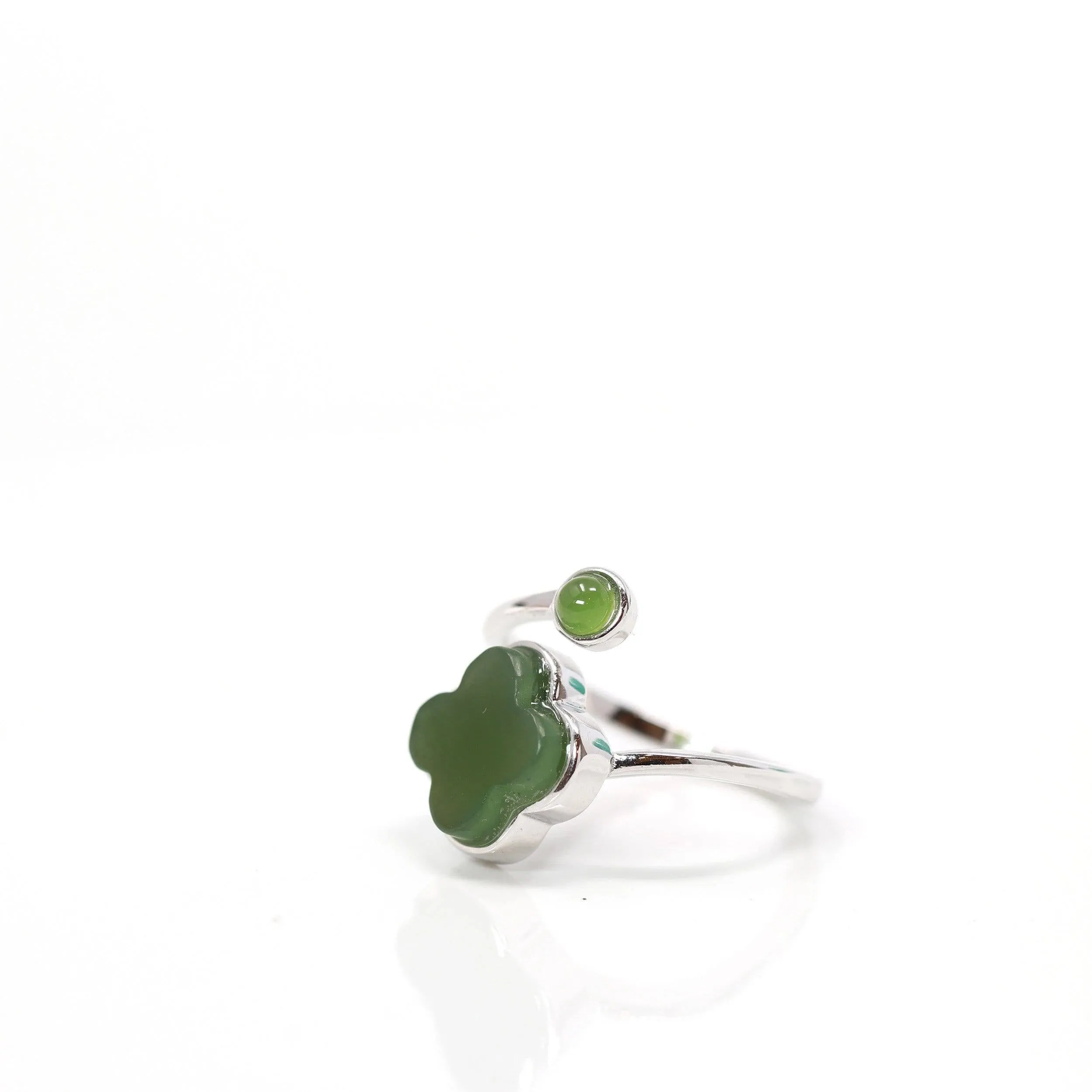 Baikalla Sterling Silver Real Green Nephrite Jade Lucky Four Leaf Clover Earrings