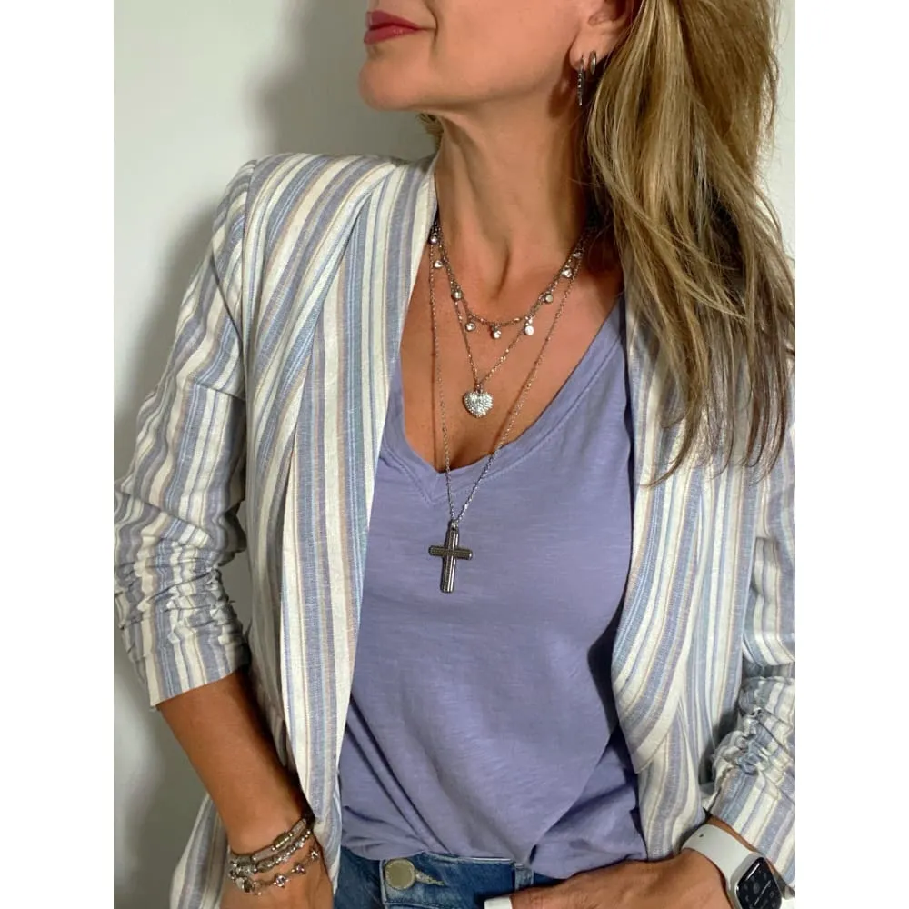 BEADED HAMMERED CROSS NECKLACE