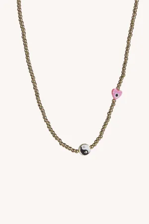 Beaded Yin-Yang Necklace with Evil-Eye Heart