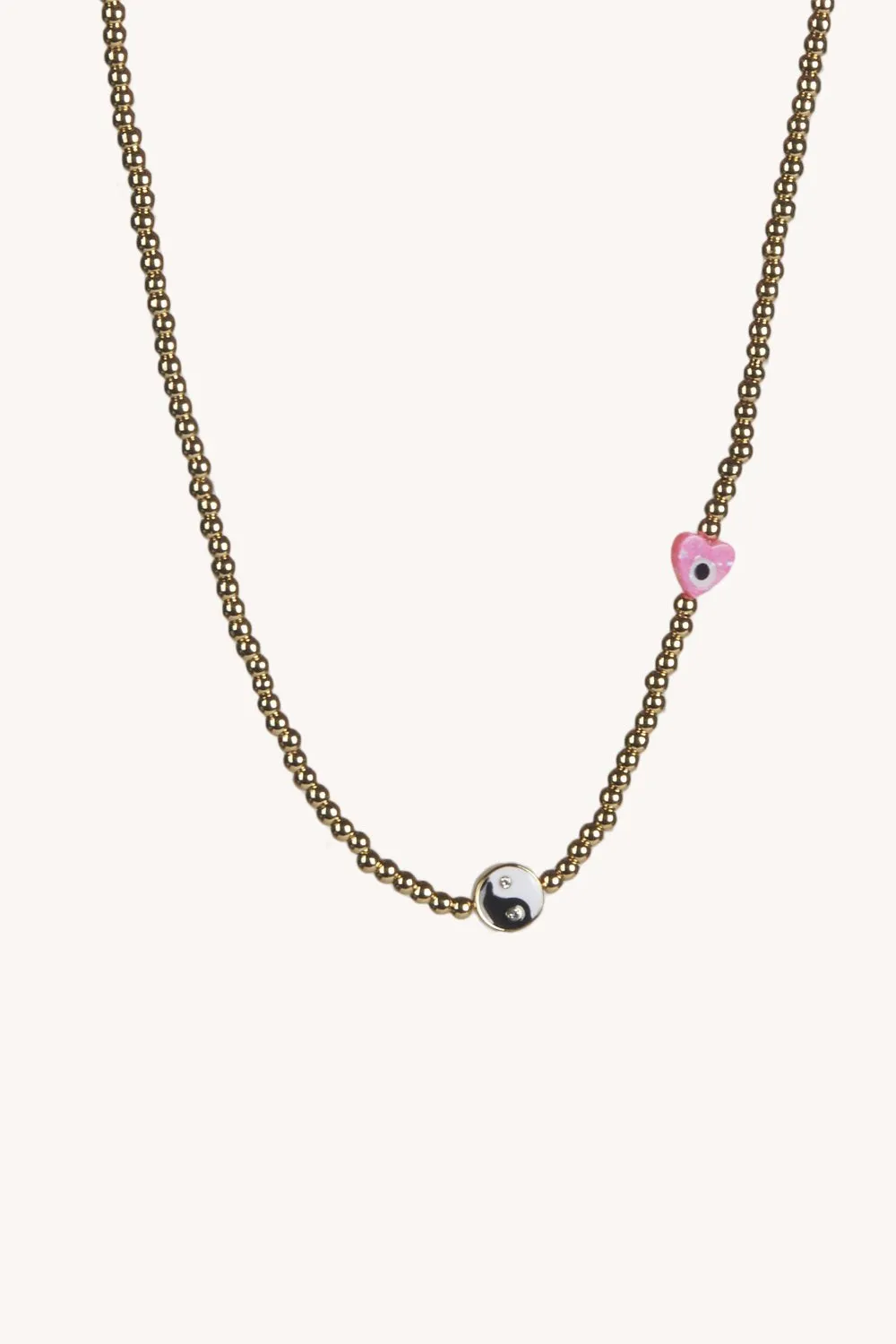 Beaded Yin-Yang Necklace with Evil-Eye Heart