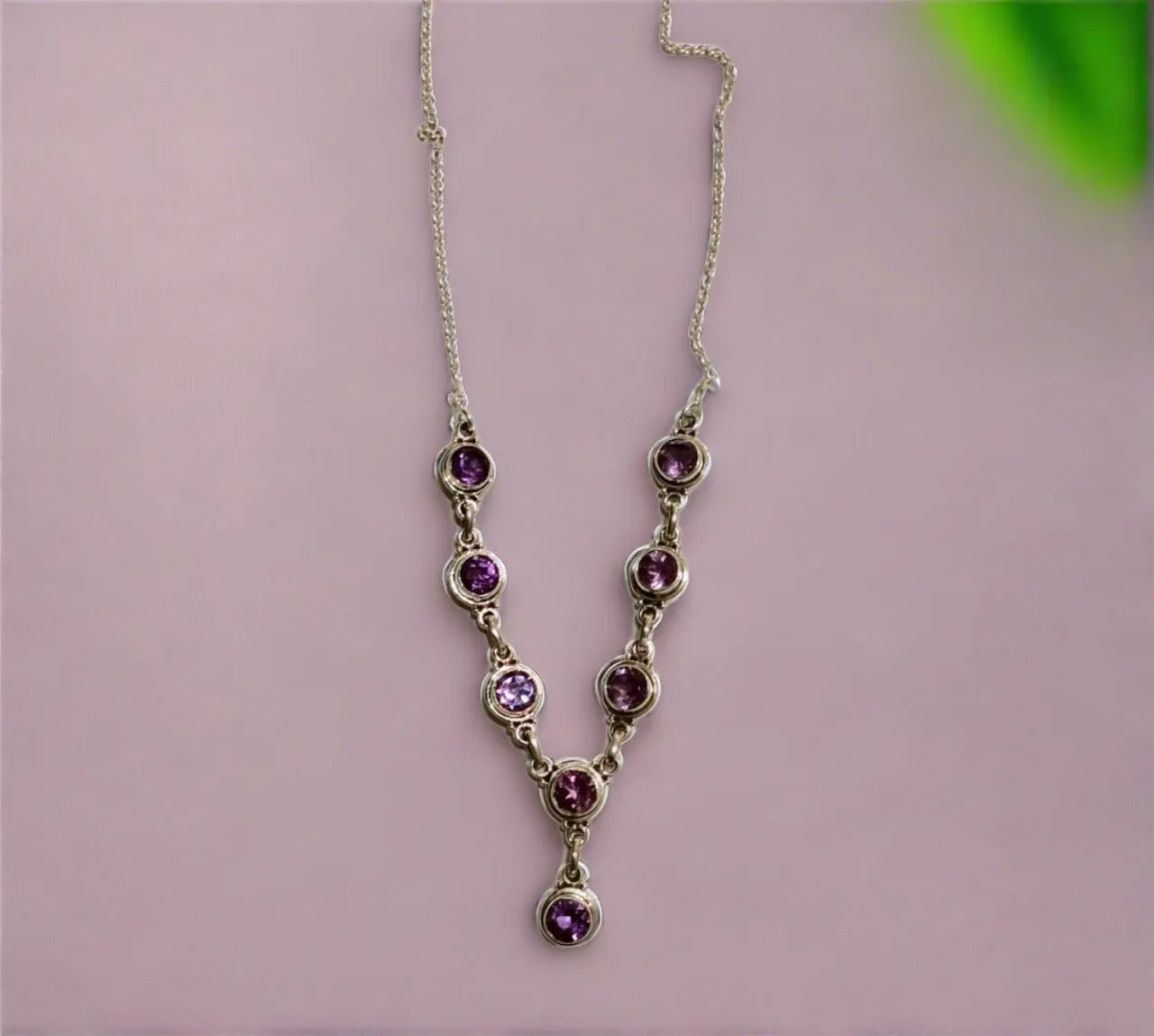 Bezel Set Amethyst Necklace In Sterling Silver