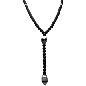 Black Beads Stainless Steel Skulls Necklace
