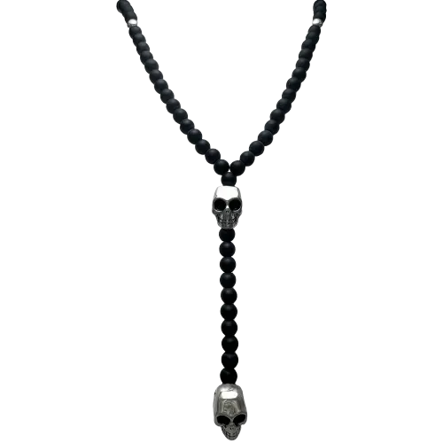 Black Beads Stainless Steel Skulls Necklace