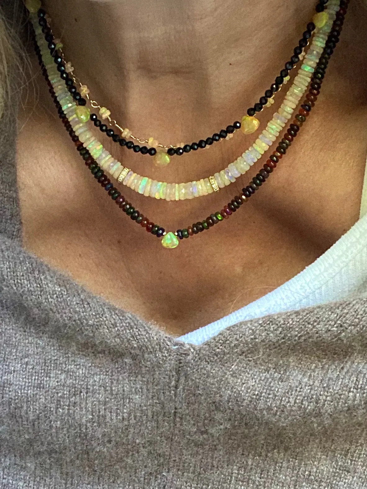 Black Spinel Necklace with Opals