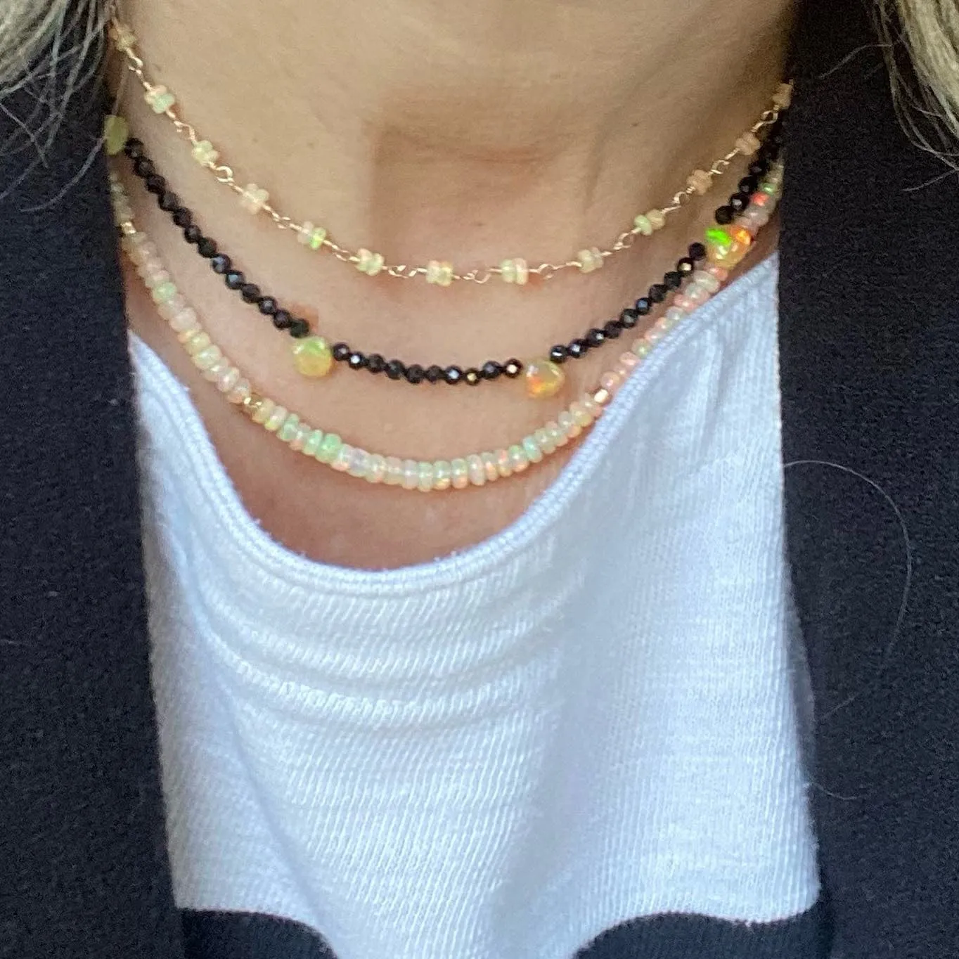 Black Spinel Necklace with Opals