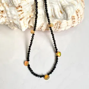 Black Spinel Necklace with Opals