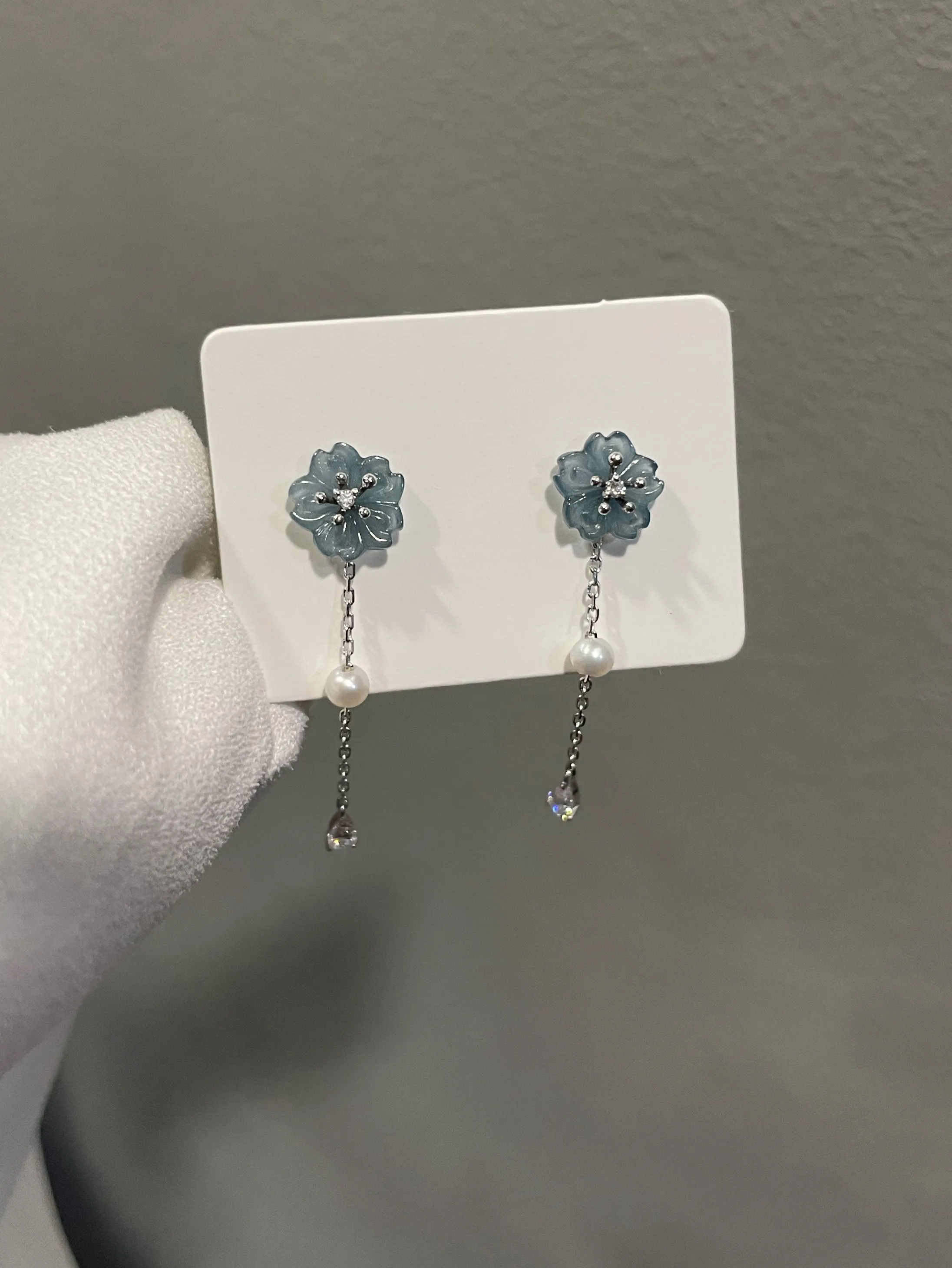 Blue Jade Earrings - Cherry Blossoms (NJE046)
