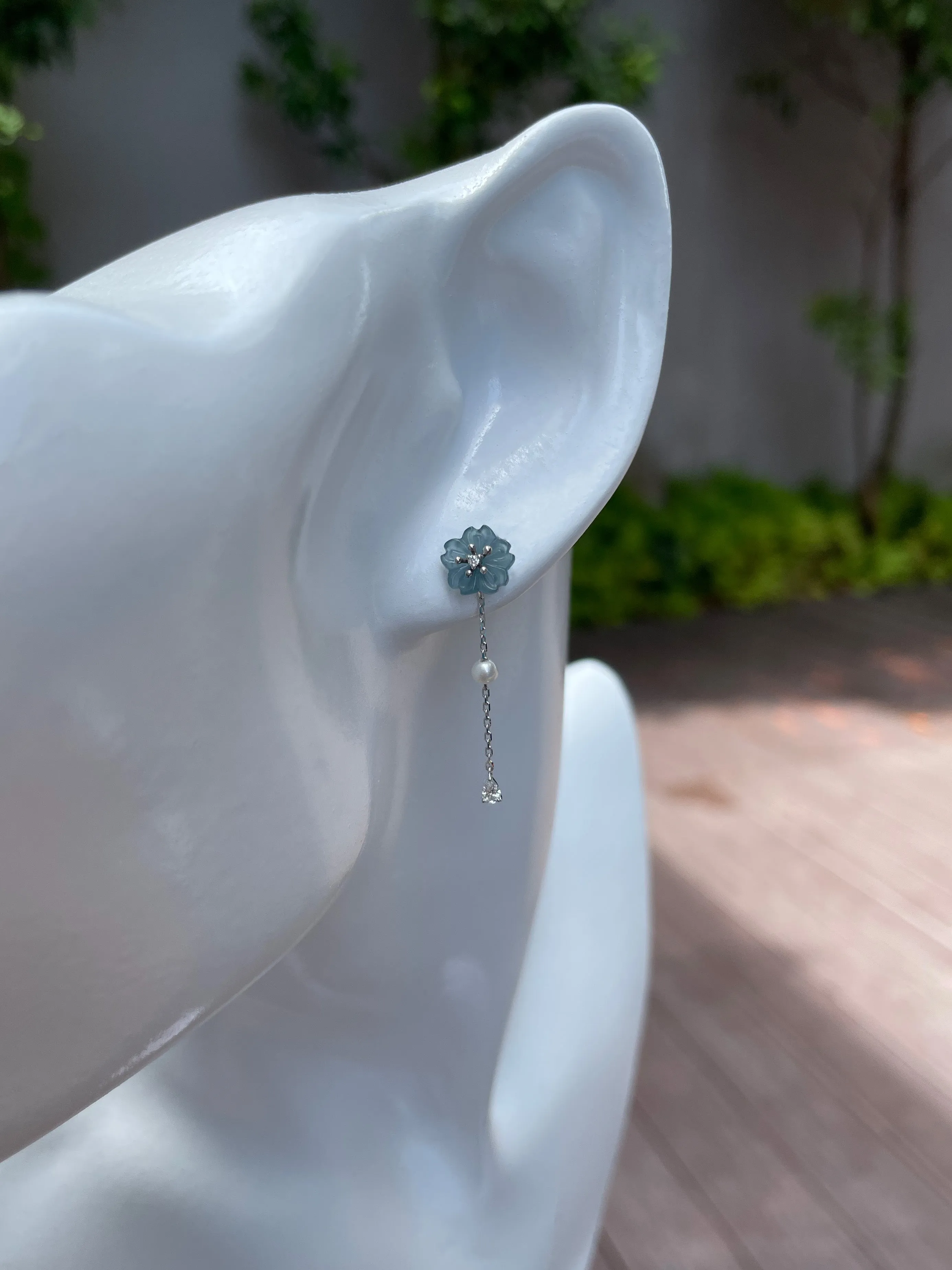 Blue Jade Earrings - Cherry Blossoms (NJE046)