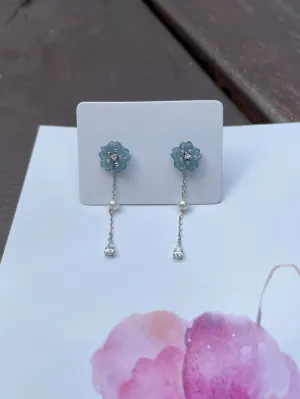 Blue Jade Earrings - Cherry Blossoms (NJE046)