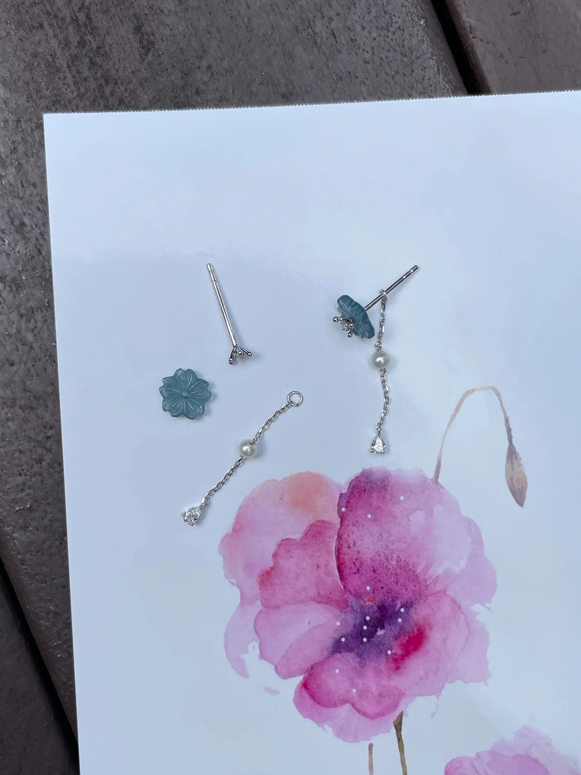 Blue Jade Earrings - Cherry Blossoms (NJE046)
