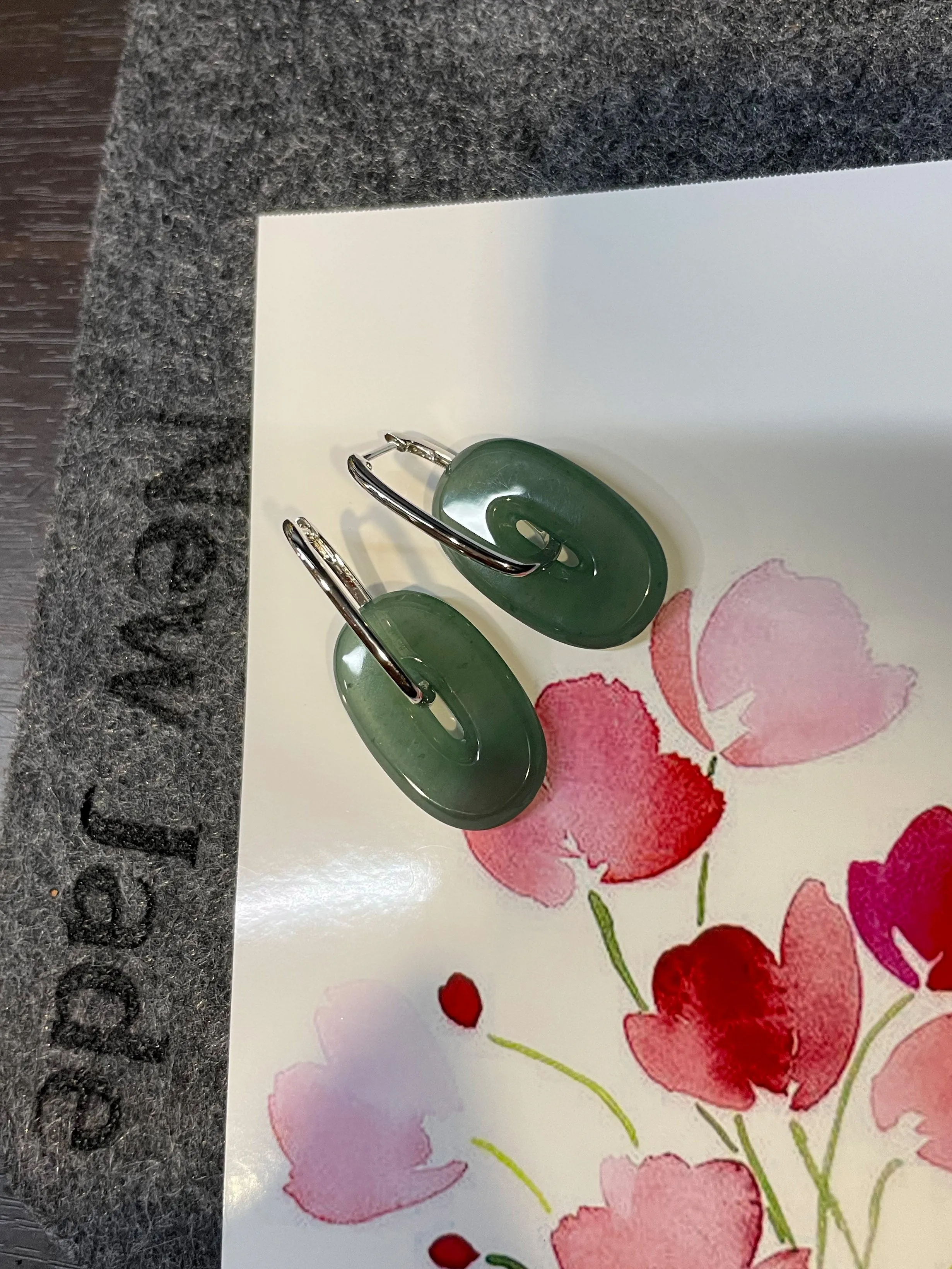 Bluish Green Jade Earrings (NJE070)