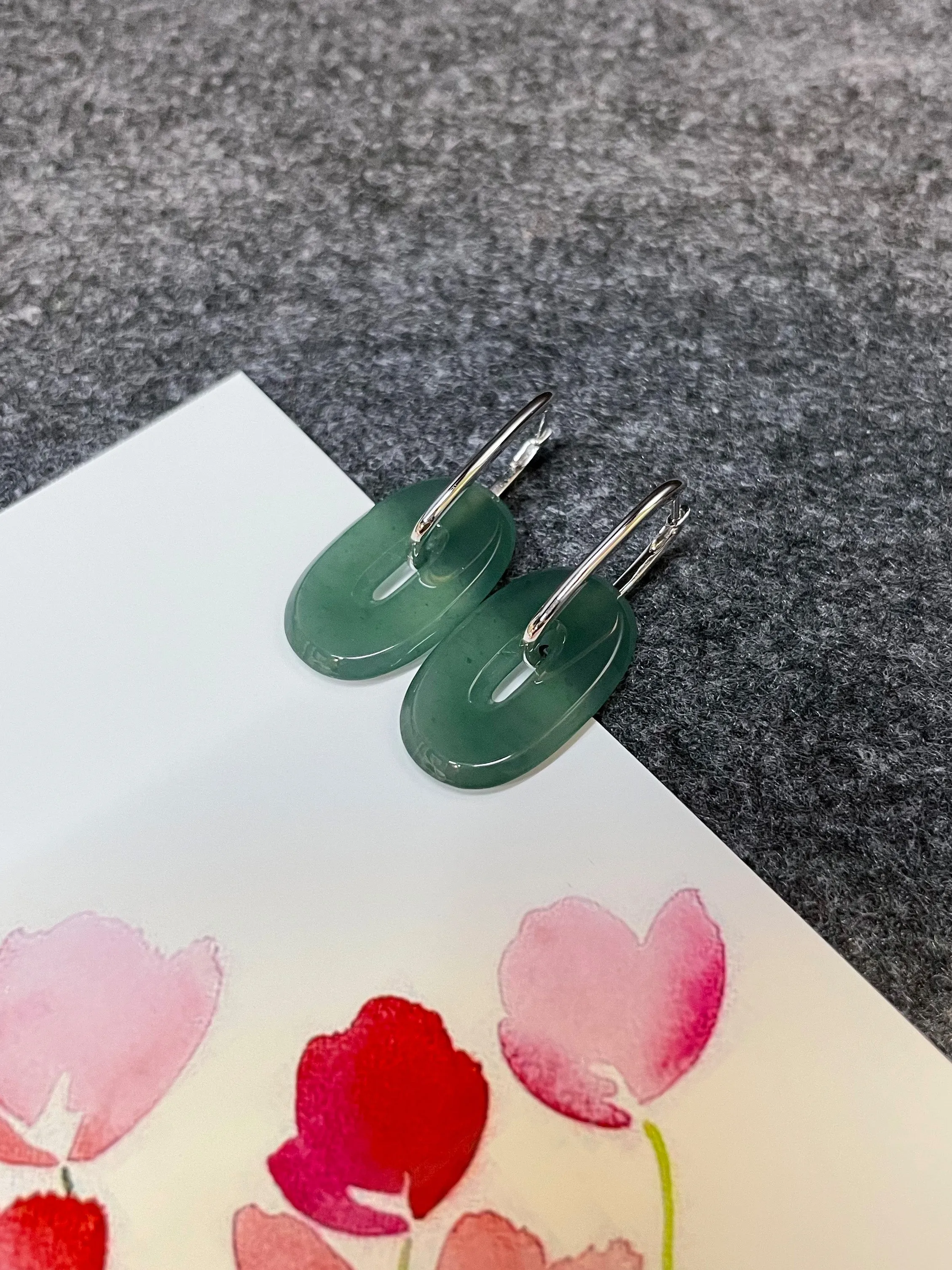 Bluish Green Jade Earrings (NJE070)
