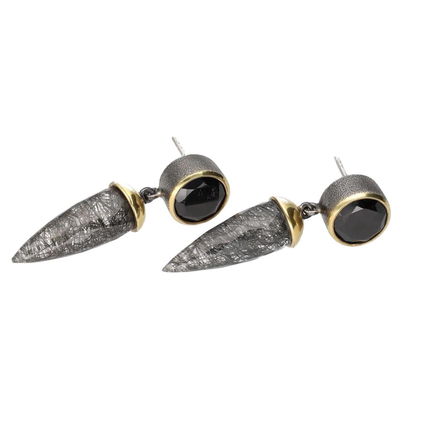 Bora Jewelry of Brooklyn Sterling Silver Tourmalated Quartz & Round Black Onyx Drop Earrings