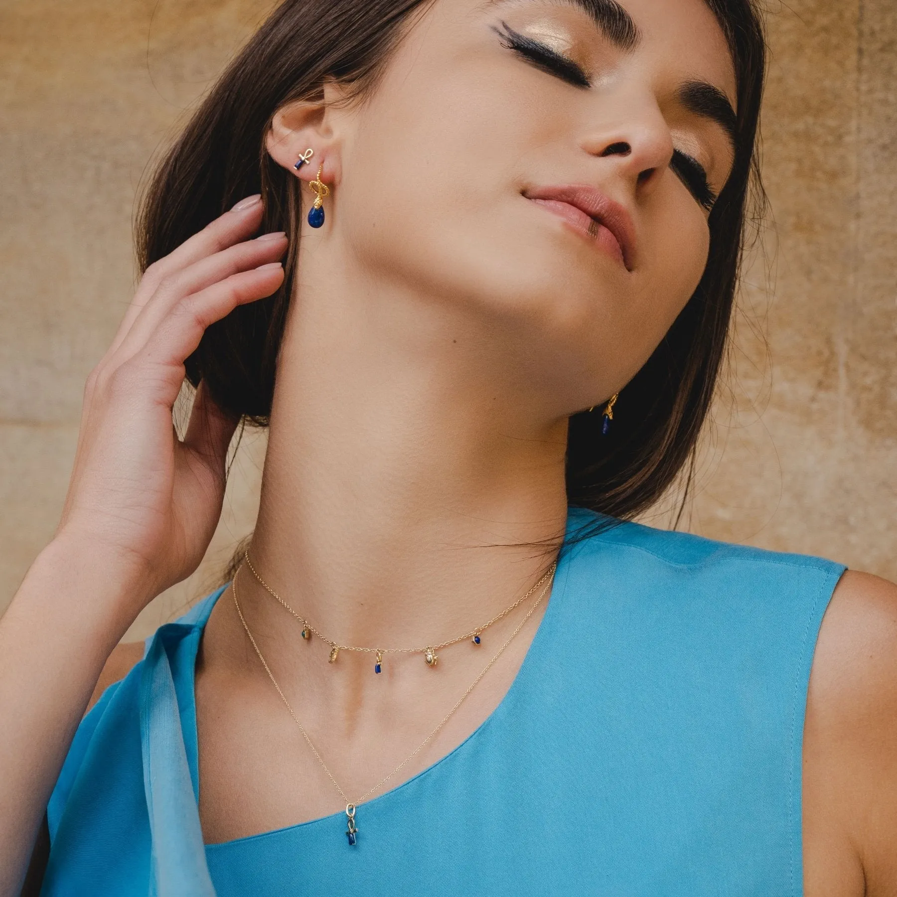 Boucles d'Oreilles Pendantes ECFEW™ 'The Ruler' Serpent avec Lapis Lazuli