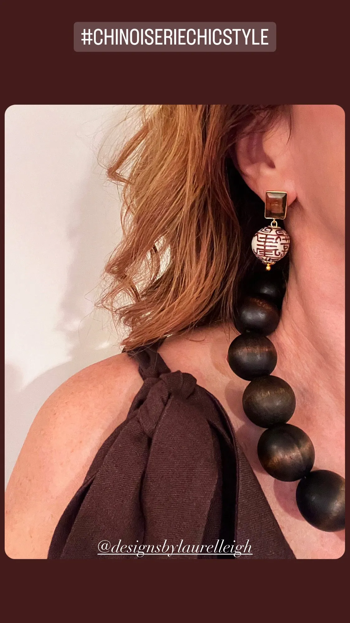 Brown Quartz Chinoiserie Double Happiness Earrings