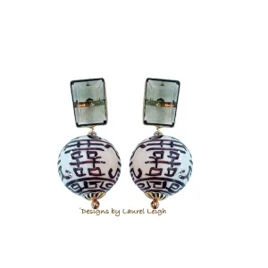Brown Quartz Chinoiserie Double Happiness Earrings