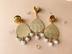 Brushed Gold Dangles With White Jade Drops