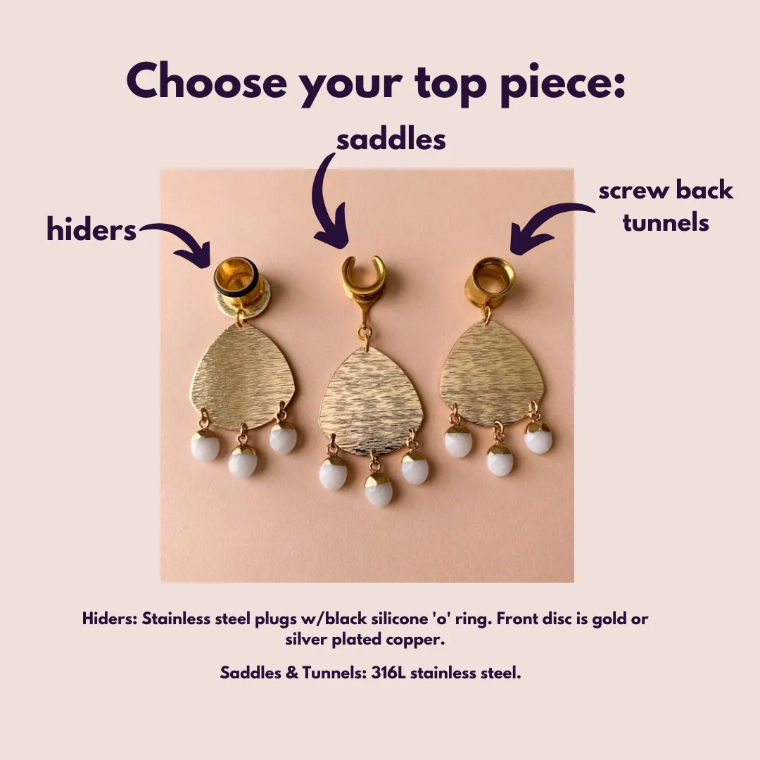 Brushed Gold Dangles With White Jade Drops