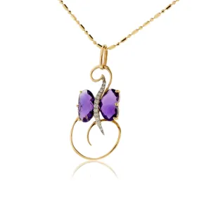 Carved Amethyst and Diamond Butterfly Pendant